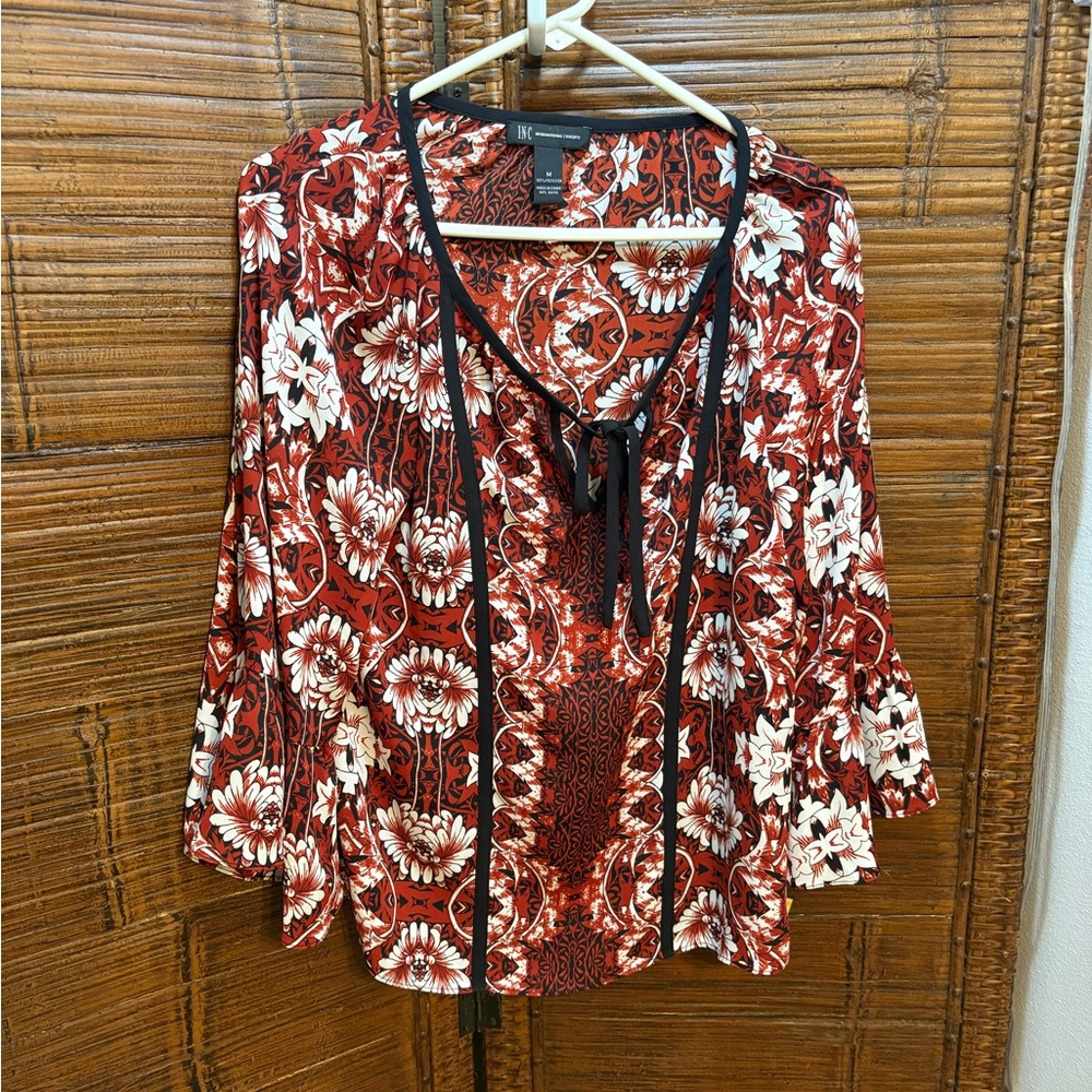 INC International Concepts Red and White Floral Blouse